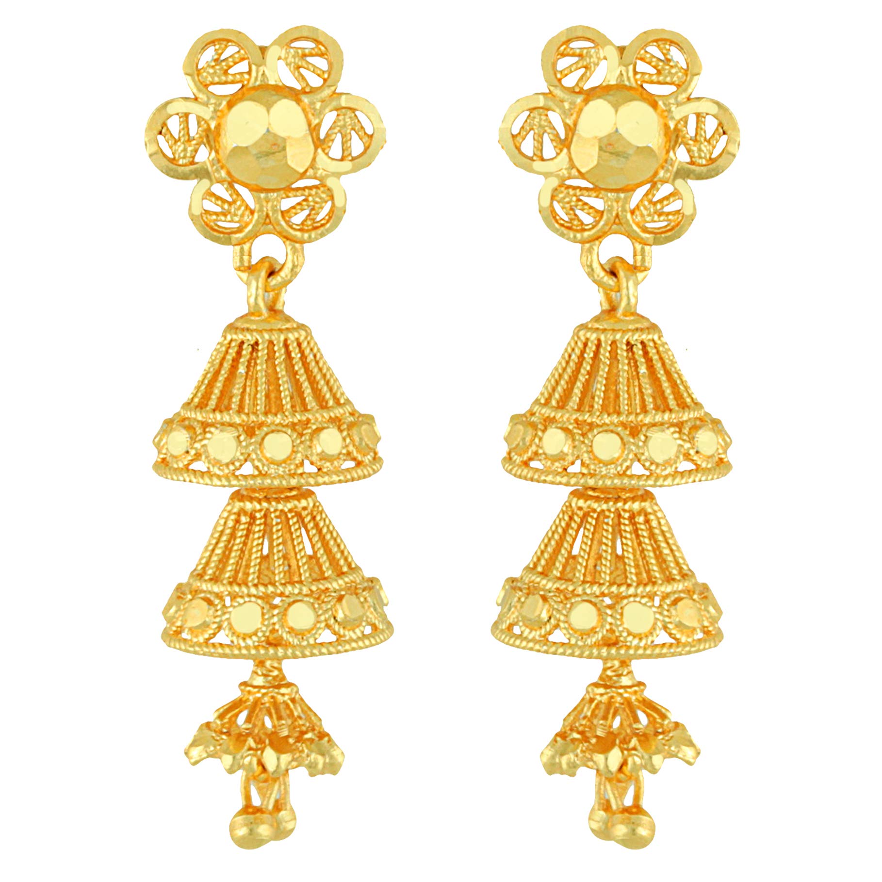 SHAYZA Traditional Temple Jewellery 18k One Gram Gold Ethnic Stylish South Indian Screw Back Studs Meenakari Round Flower Ear Jhumkas Jhumka Earrings Set For Women girls Latest GOLD JHUMKI-S130 (B08THW8BWC) Amazon Price History, Amazon Price Tracker