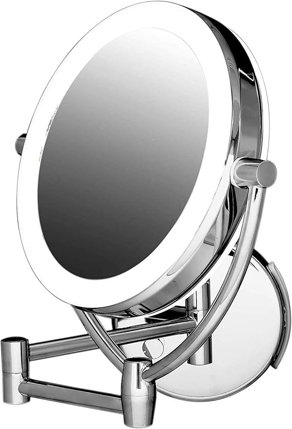 Ovente 7.5" Lighted Wall Mount Makeup Mirror, 1X & 10X