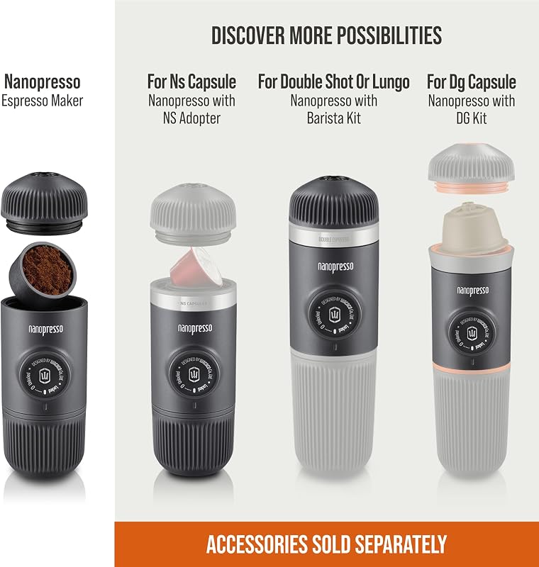 WACACO Nanopresso hordozható espresso kávéfőző 18 bar nyomás kézi működtetésű