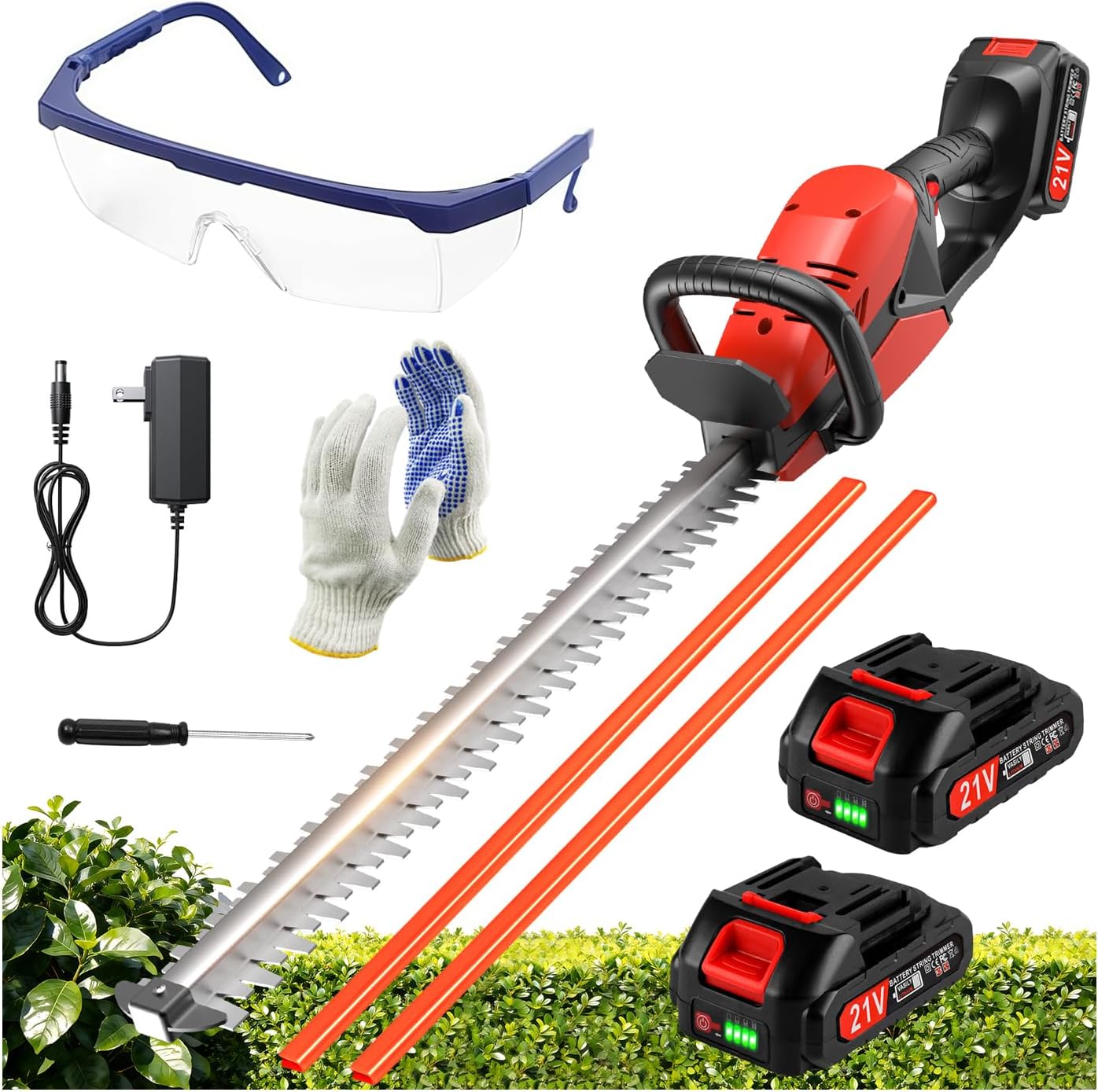 Electric Hedge Trimmers 21v Cordless Hedge Trimmer with Battery & Charger Included Handheld Electric Trimmers with Steel Blade Bush Trimmer for Garden Yard, Green