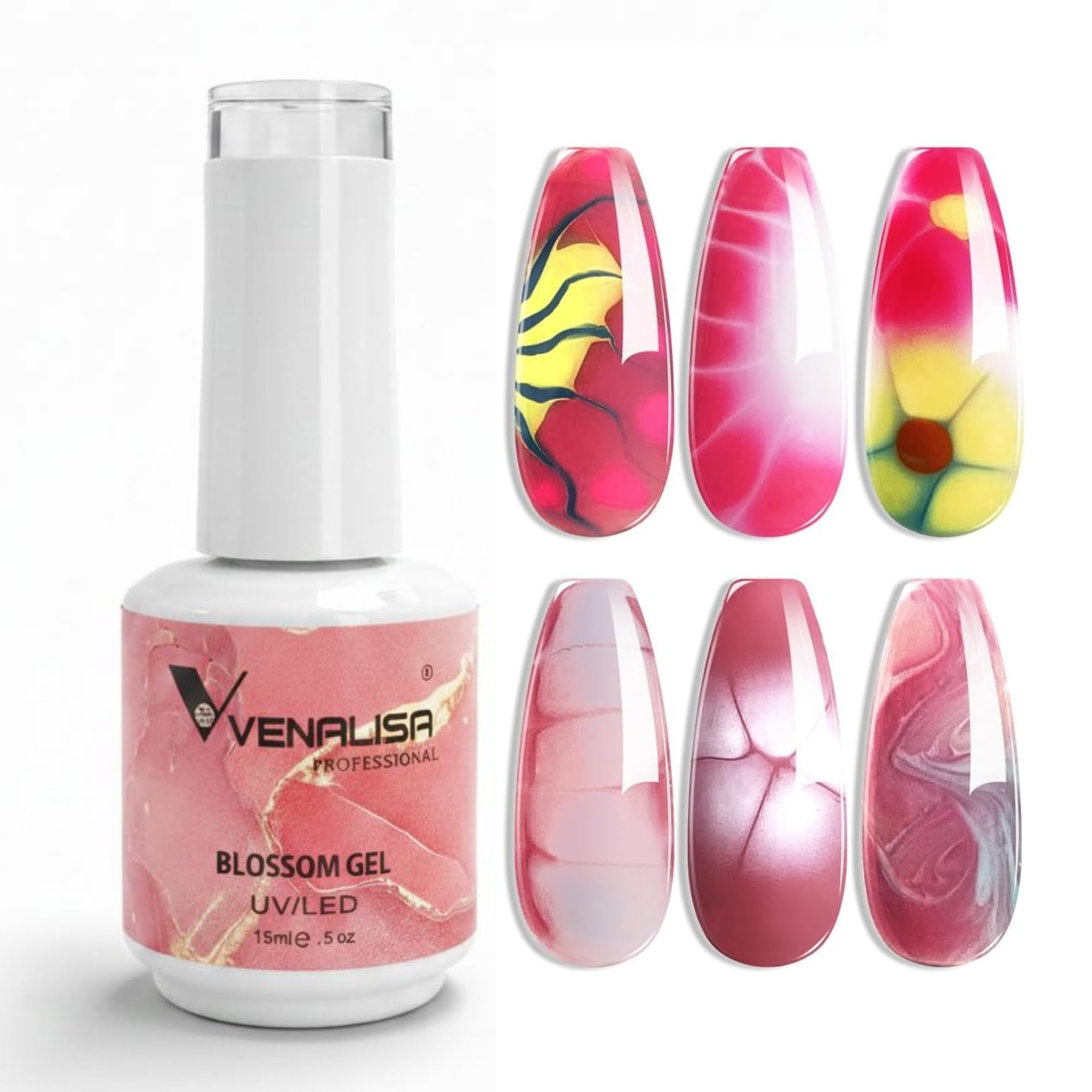 VENALISA Blooming Gel 15ml Clear Uv Led Blossom Nails Gel Polish for Spreading Effect Marble Natural Stone Watercolor Floral Print Soak off Diy Nail Art Design Manicure Gift for Women-image-14