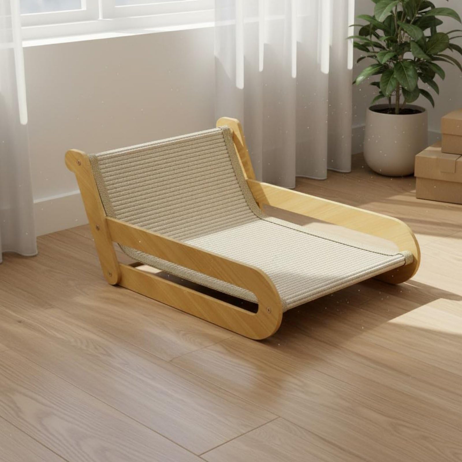 Kratzbrett Katzensofa Katzenliege Kratzmöbel mit Robustem Sisal Und Holzrahmen Bietet Kratzfläche Und Bett Schützt Einrichtung Und Teppiche Gebogene, Klassisches Leinen