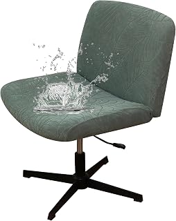 Green Criss Cross Chair Cover Leaf Stretch Jacquard Wide Armless Office Chair Slipcover 1 Piece Washable (Water Resistant Leaf-Green, Chair NOT Included)