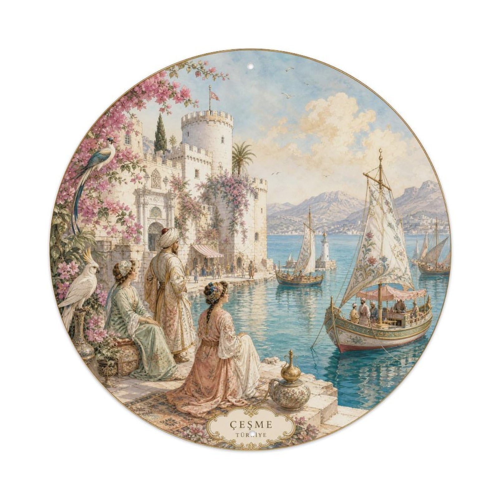 Cesme Turkey Aegean Coastal Travel Chinoiserie Metal Tin Sign