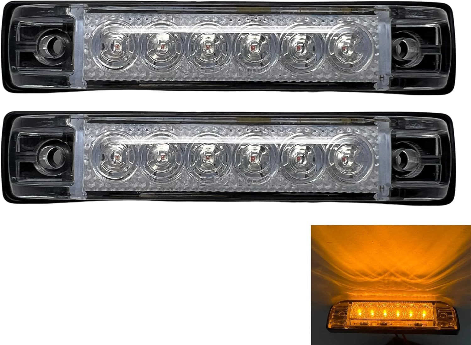 10x 4"x1" Clear Lens Red Led Thin Slim line Trailer Side Marker Clearance Lights 6 LED Reflex Submersible Sealed 12V Surface Mount for Truck Trailer Boats, Rectangular