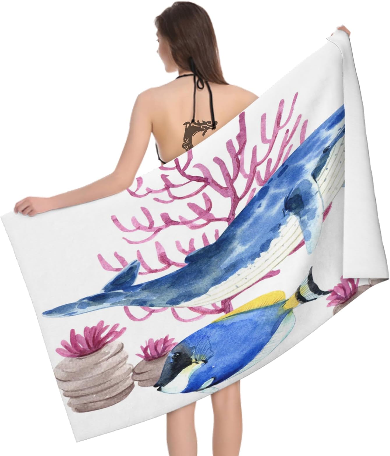3D Whale Beach Towel Large Microfiber Soft Quick Dry for Adults, Cute Bath Towel Lightweight Soft Absorbent for Travel Swimming Pool Sports, 80 x 160 cm