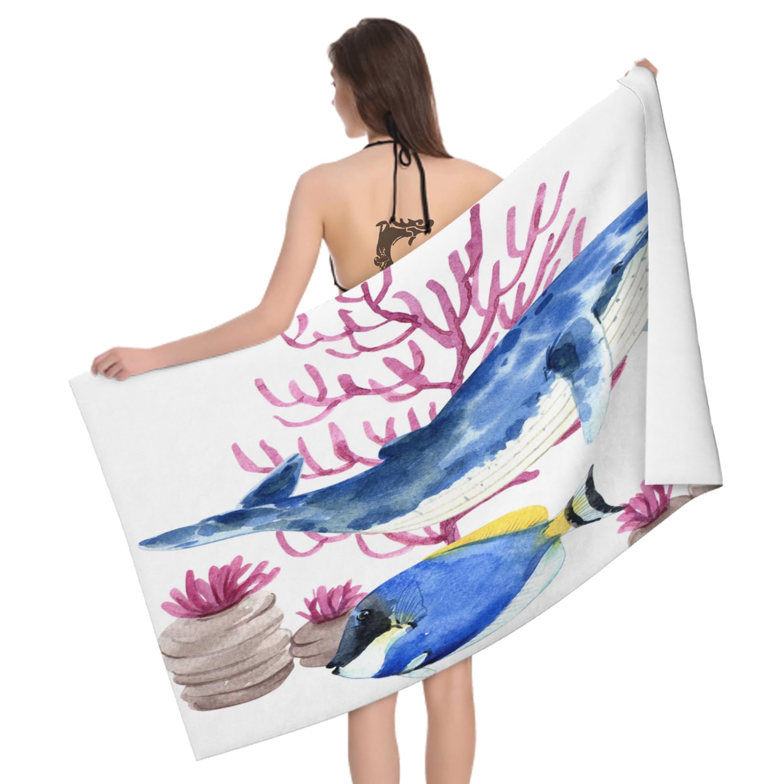 3D Whale Beach Towel Large Microfiber Soft Quick Dry for Adults, Cute Bath Towel Lightweight Soft Absorbent for Travel Swimming Pool Sports, 80 x 160 cm