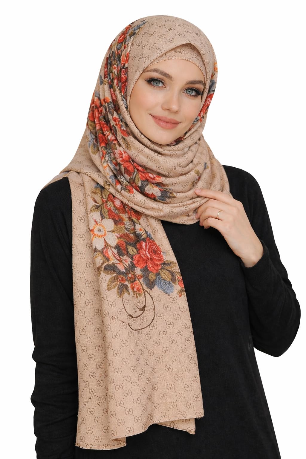Brightonce Fashion Women’s Scarf Floral Printed Viscose Scarf Stole Shawl Dupatta | Soft Lightweight Stylish Hijab | Elegant Beige & Multicolor Long Wrap (185×90 cm)-image-22