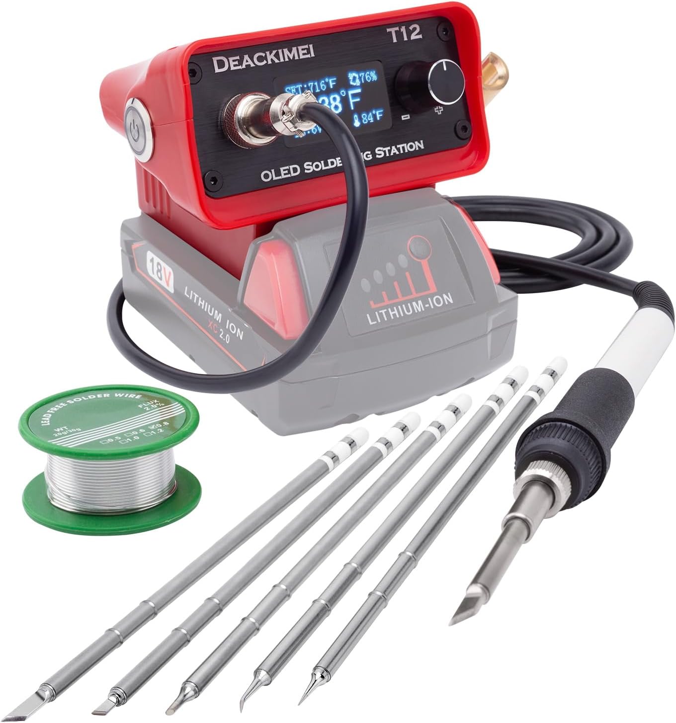 Cordless Soldering Iron Station Kit with 6 Tips for Milwaukee 18V Battery, 80W Portable Soldering Iron Station, Precise Temperature Adjustable, Low Voltage Protection (Battery not Included)