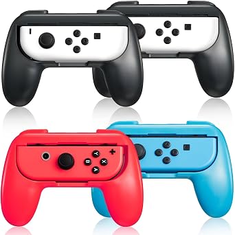 Gepicest Switch Accessories Grip Holder for Switch Controller Compatible with Switch Handheld Remote, Kit Set Grips Holder for Dual Con Remote Controller Black Red Blue 4 Packs