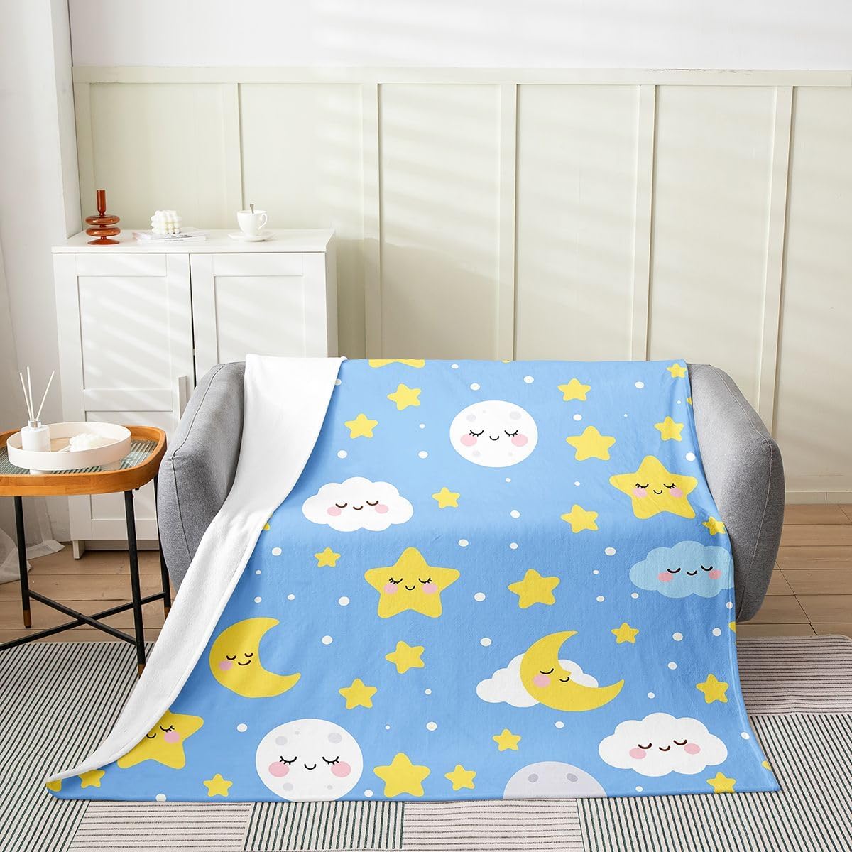 Manfei Cute Cartoon Moon Star Cloud Flannel Throw Blankets,30"×40" image 2