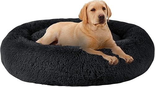 Cama relajante MFOX L XL 2XL 3XL para mascotasperros medianos y grandes de 25 35 55 y 100 libras cómoda de pelaje sintético en forma de dona