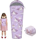Kids Sleeping Bag for Girls, 3 Season Sleeping Bag with Backpacking Bag, Warm & Cool Weather, Portable for Travel, Sleepovers, Indoor & Outdoor Camping, Machine Washable