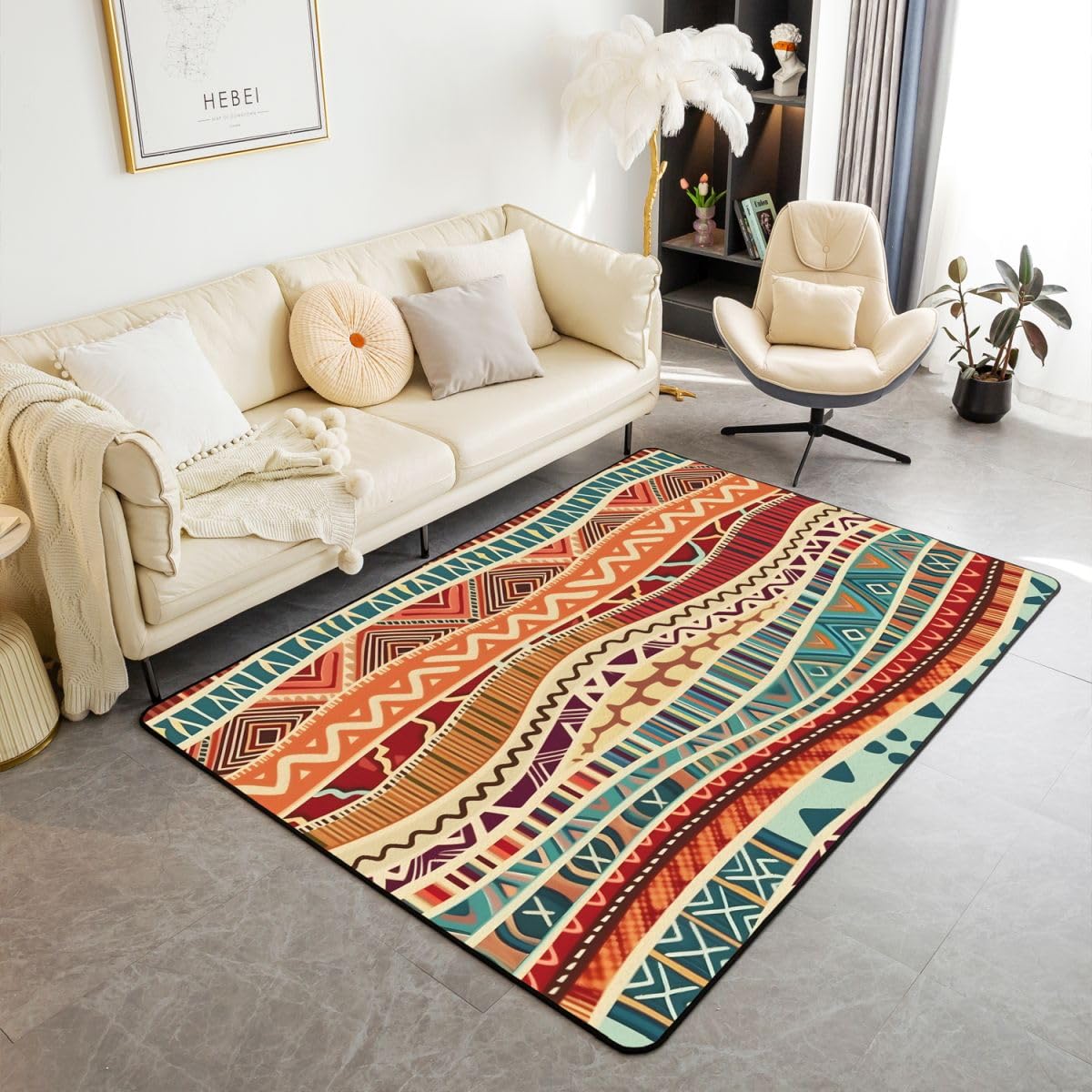Homewish Tappeto retrò a righe Boho 100 x 150 cm per camera da letto
