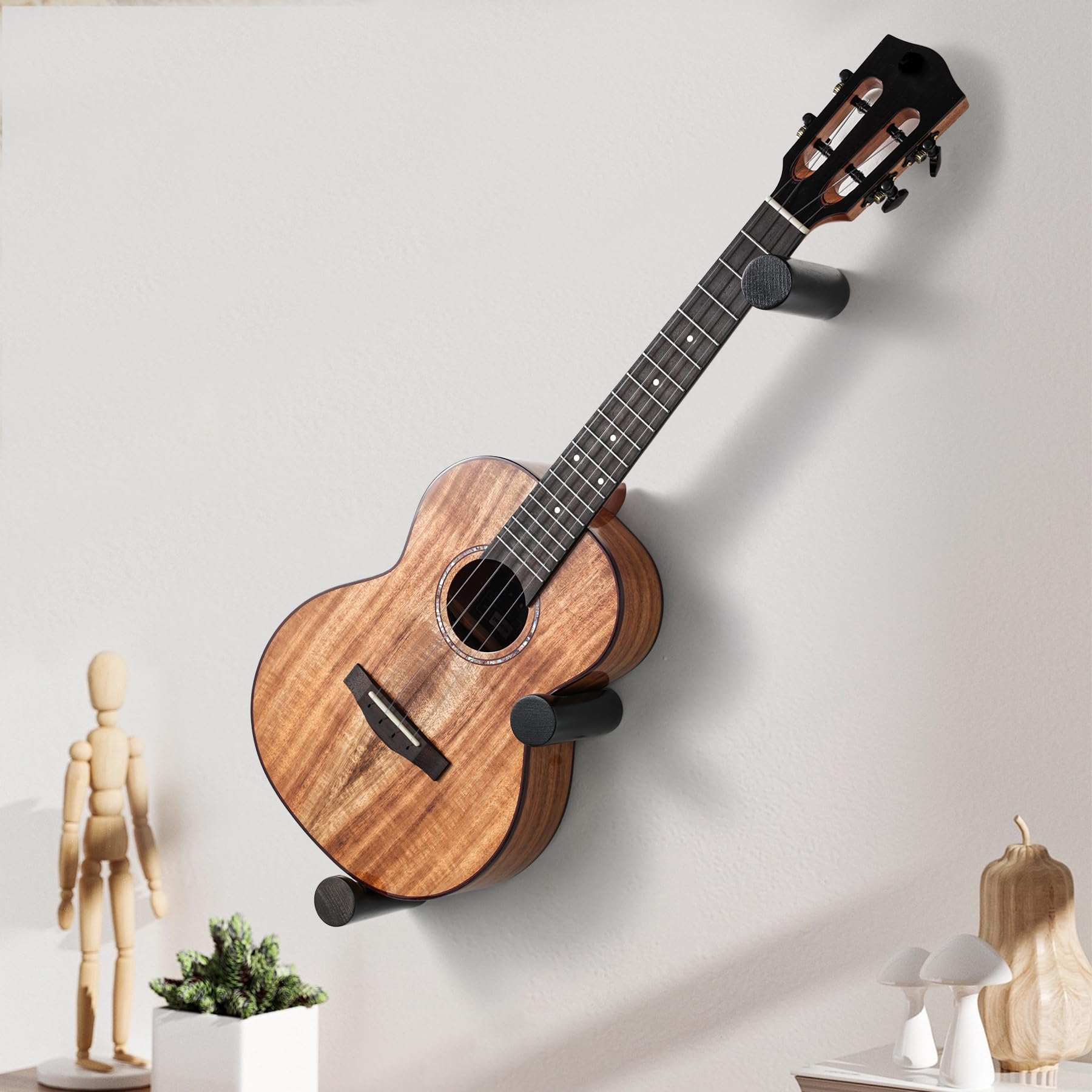 Ukulele Horizontal Hangers for Wall Wooden Wall Mount (Black)