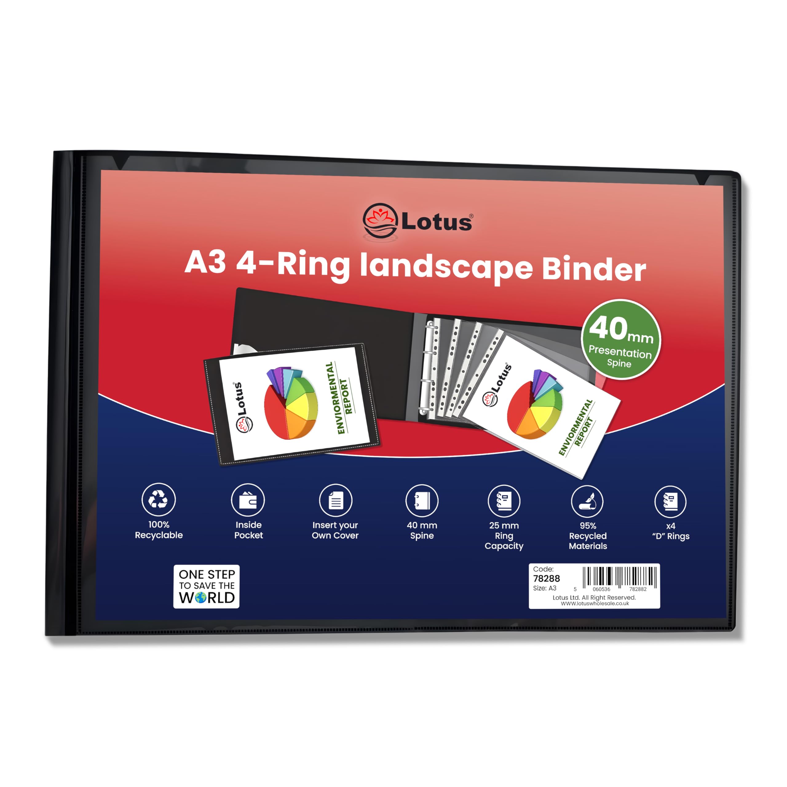 LOTUS- A3 95% Recycled 4-D Landscape Ring Binder File Folder:The Ultimate Eco-Friendly Solution for Organizing Artwork Crafted with Care for Sustainable Creativity (2)