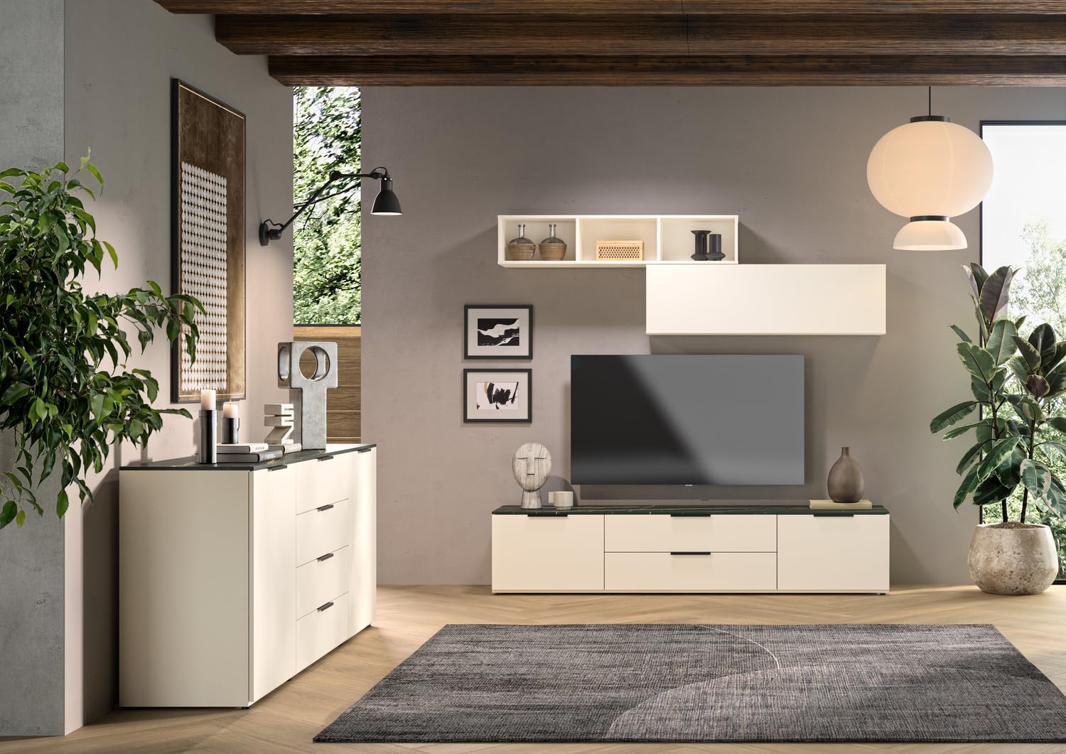 Composad | Pensile con 1 Anta Compatibile con Le Linee Vittoria, Brina e Ilago, Mobile Sospeso Soggiorno, Pensile Salotto (LxAxP): 123x35,7x30,3 cm, Grigio Cashmere Topmatt, Made In Italy