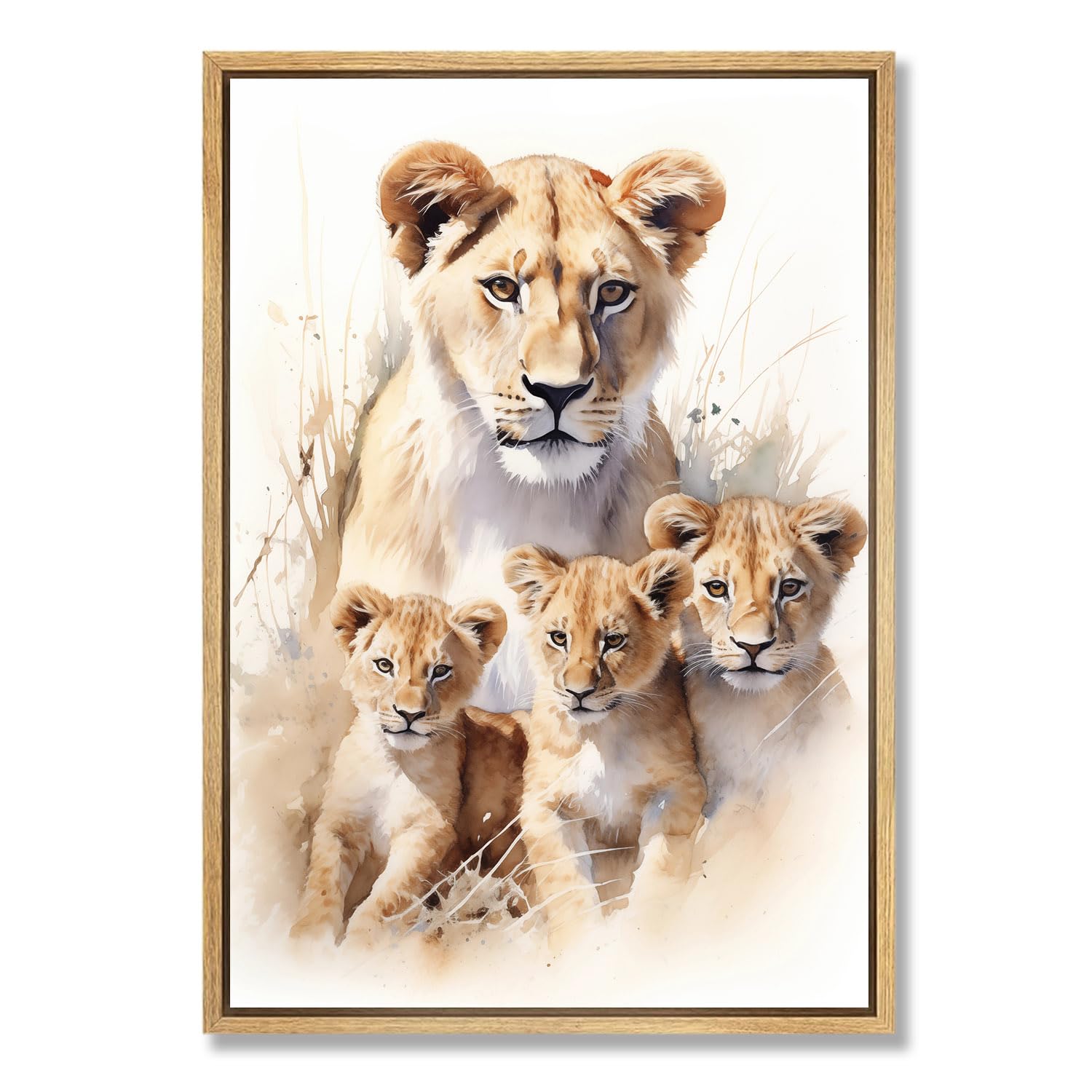 Backymrjcart 4Szi6 Watercolor Animal Lioness And Cub Wall Art Watercolor Painting Nursery Lion Canvas Abstract Lion Picture Lioness Family Canvas Wall Art African Animal Artwork For Walls 16X24in No Frame
