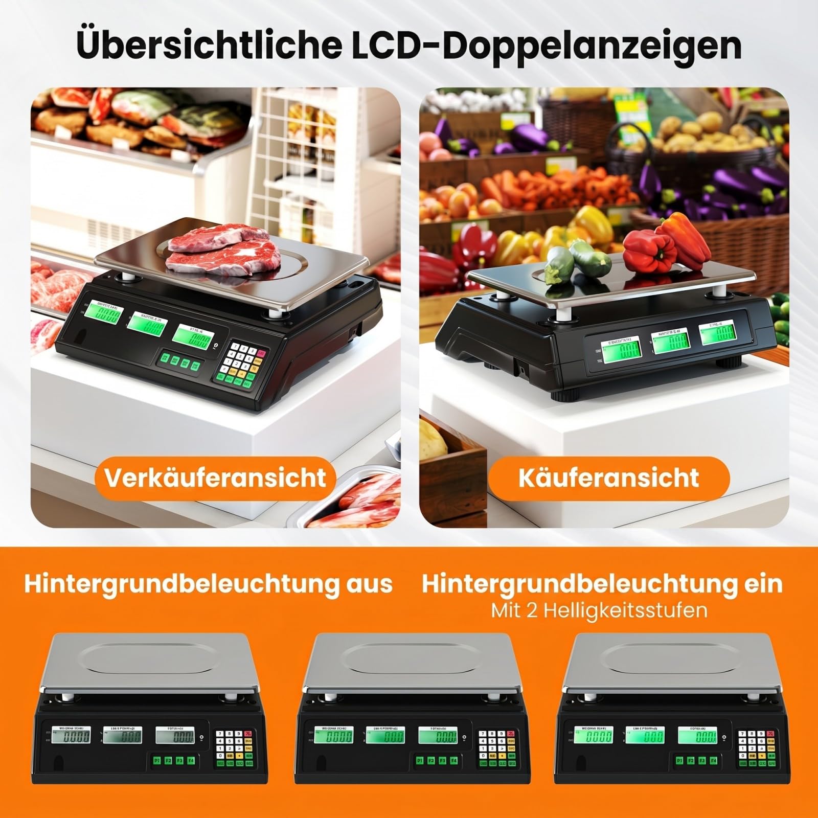 COSTWAY Digitale Ladenwaage 40kg / 5g Genauigkeit, Preiswaage Digitalwaage