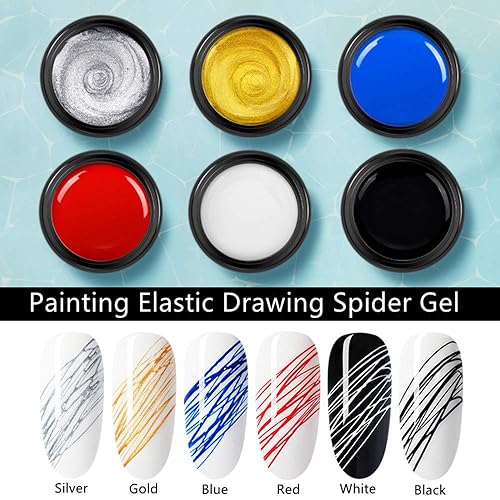Miniatura 3 de XINLLAN - Gel de araña de 6 colores para pintura elástica de dibujo, esmalte de gel UV LED, gel de dibujo de uñas para línea, manicura de arte de