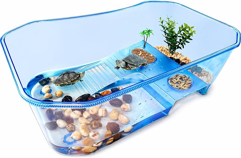 Aquaterrário para Tartarugas Rypet em ABS com Plataforma e Rampa Azul, 18,93 L