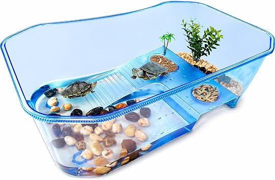 Rypet Turtle Tank Aquarium - Reptile Habitat, Turtle Habitat, Reptile Aquarium Tank for Crayfish Crab Excluding Accessories Blue