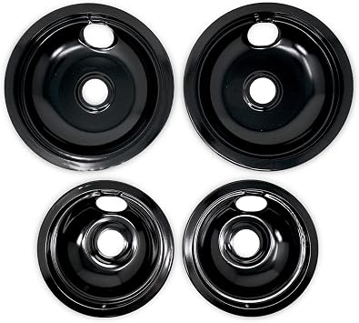 EvertechPRO Electric Stove Drip Pans Set of 4 for Frigidaire 5304430150 5304430149, Universal Fit Burner Drip Pans, Stove Eye Drip Pans, 2 Small 6-Inch and 2 Big 8-Inch Pans, Black