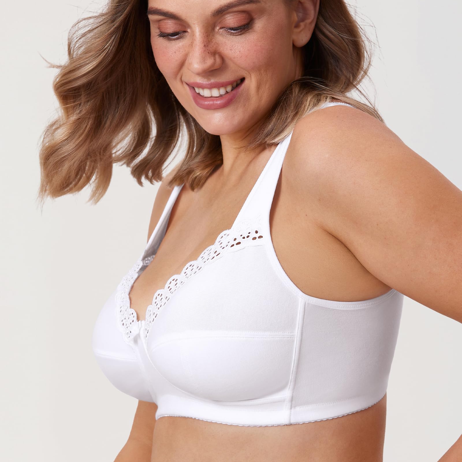DELIMIRA Reggiseno Cotone Senza Ferretto in Pizzo Taglie Forti Morbido Senza Imbottitura Coppa Piena
