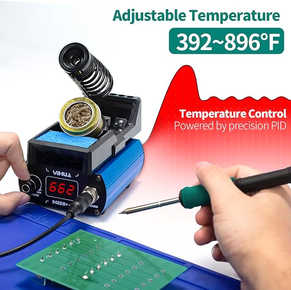 YIHUA 948DB+ II Soldering Iron Station Kit compatible for T12 solder iron tip with 3 tips with F-C Conversion, Sleep Mode, Auto Shutdown, Preset Channels, Calibration Functions
