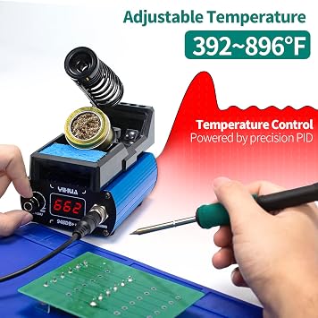 YIHUA 948DB+ II Soldering Iron Station Kit compatible for T12 solder iron tip with 3 tips with F-C Conversion, Sleep Mode, Auto Shutdown, Preset Channels, Calibration Functions
