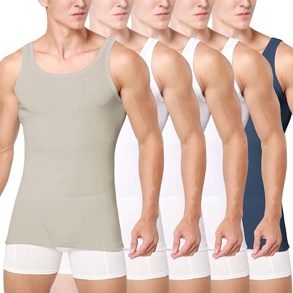 Unterhemd Herren 3/5er Pack Tank Top Baumwolle Männer Schwarz Weiss Mehrfarbig - 5