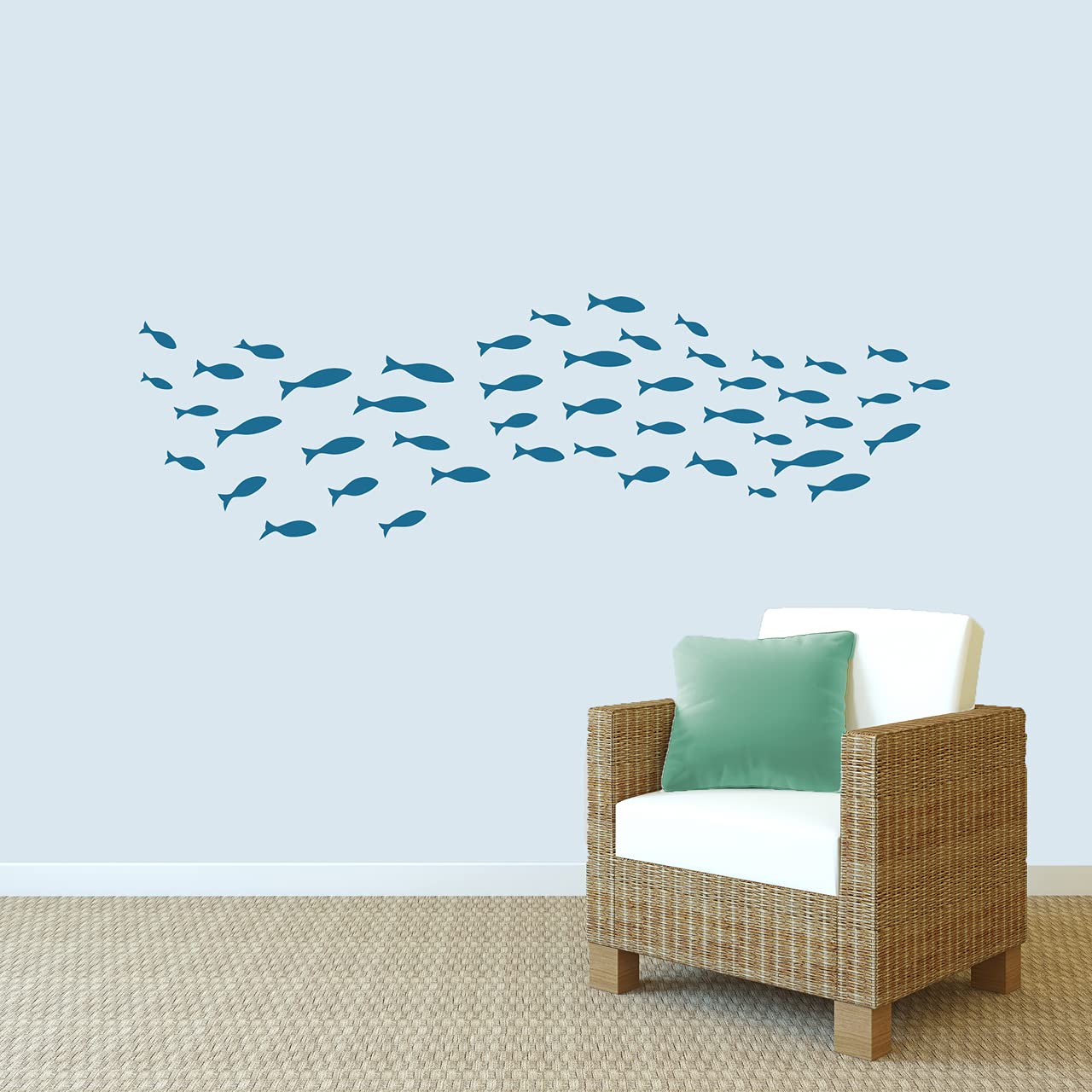 School Of Fish Wall Decals Set – Teal Ocean Decor For Kids Room, Nursery