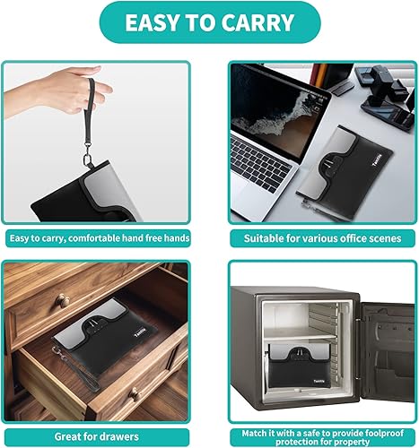 Miniatura 9 de Bolsa de dinero ignífuga de 5200F con cerradura, bolsa de documentos ignífuga con cremallera, 8 capas de aislamiento contra incendios, pequeña bolsa