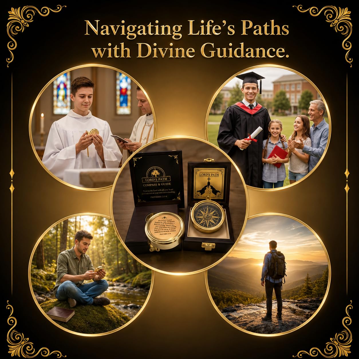 Brújula del camino de Dios – Regalo de comunión y confirmación para adolescentes | Regalos religiosos de bautismo para hombres, cristianos, católicos, graduación, regalo sentimental e inspirador