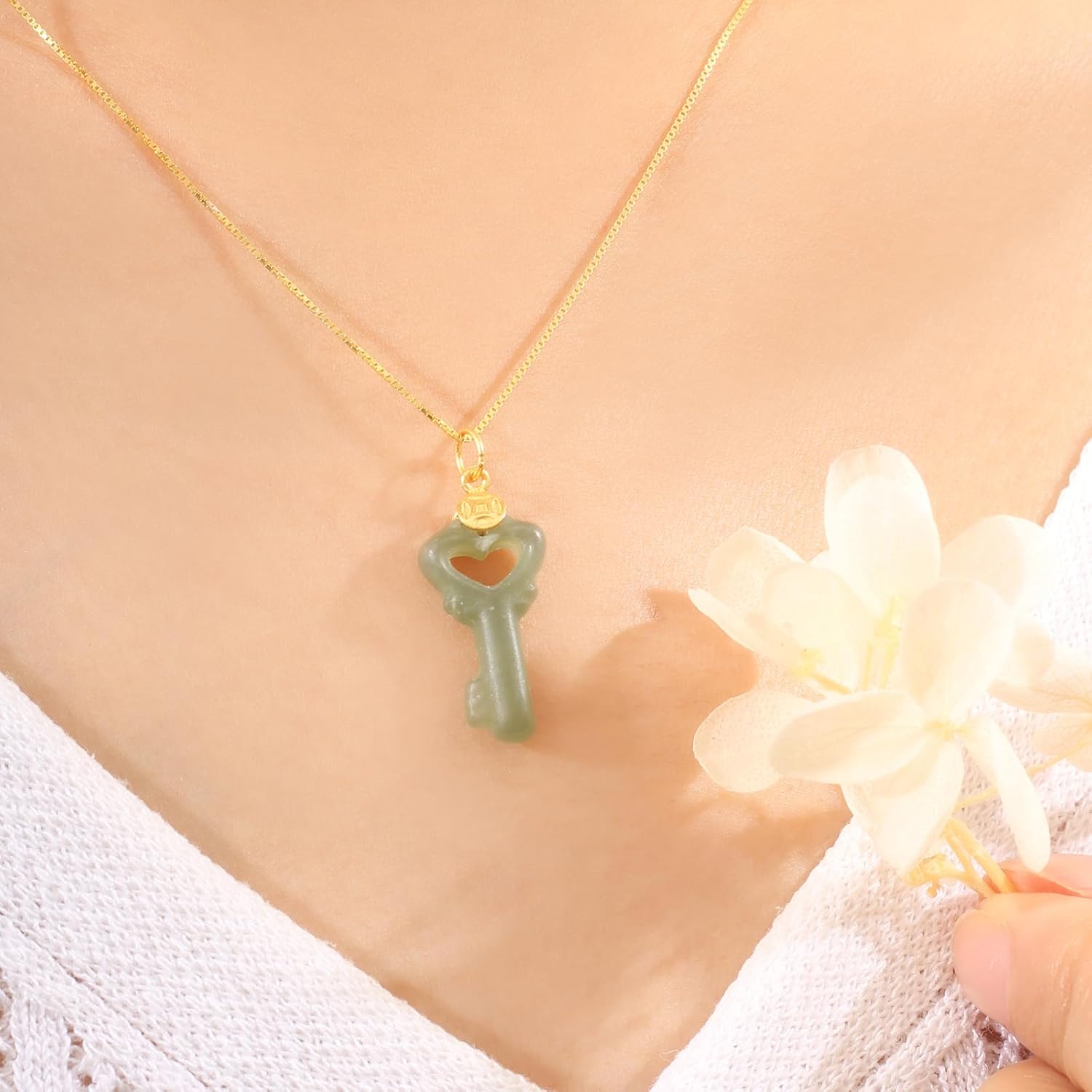 Green Natural Jade Necklace, Cat Shape Jade Pendant for Women, Jade Jewelry for Women Lucky Gifts for Girls Women (925 Sterling Silver with Gold Plated) - Image 5