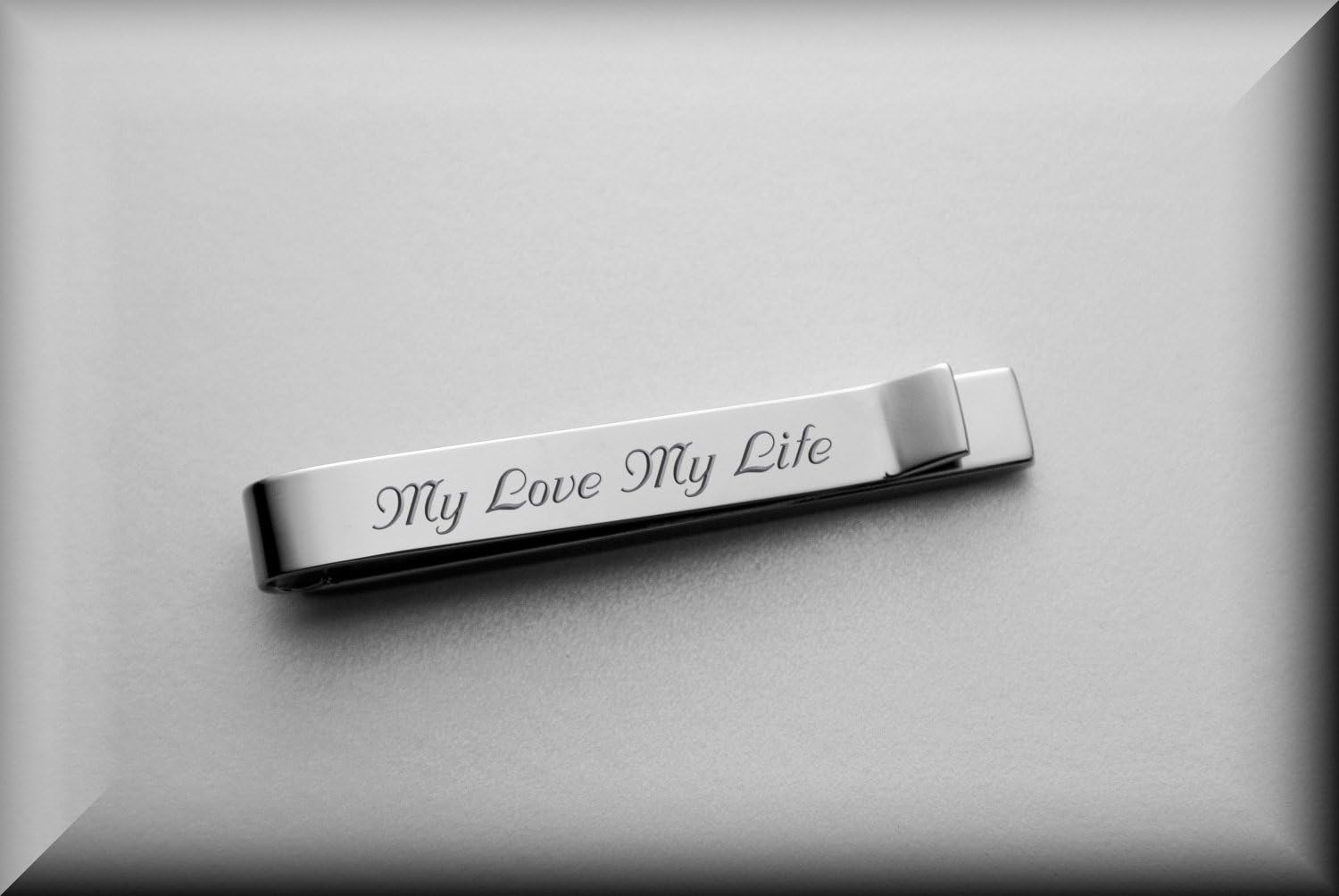 Personalized Two Tone Satin Tie Clip Custom Engraved Free - Stainless Steel Tie Bar - Gift For Him, Free Engraving - Ships from USA