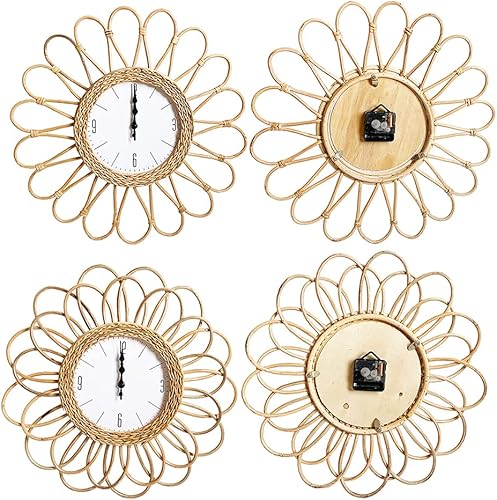 Miniatura 6 de A FEI Reloj de pared tejido a mano de ratán para colgar en la pared para el dormitorio del hogar sala de estar dormitorio