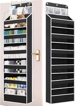 Over the Door Storage Hanging, 6 Tier Behind Door Organizer for Bedroom Nursery Closet to Store Diapers/Toys/Shoes/Sundries/Stuffed Animals/Bags, 1 Pack, Black