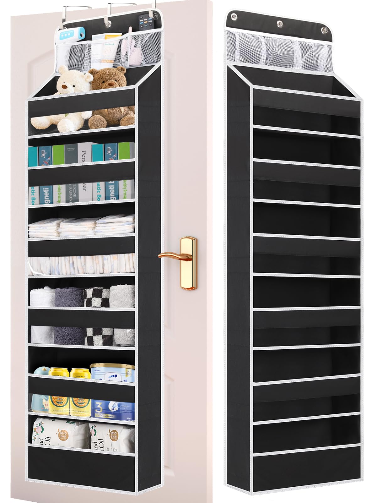 Wakaye Over the Door Storage Hanging, 6 Tier Behind Door Organizer for Bedroom Nursery Closet to Store Diapers/Toys/Shoes/Sundries/Stuffed Animals/