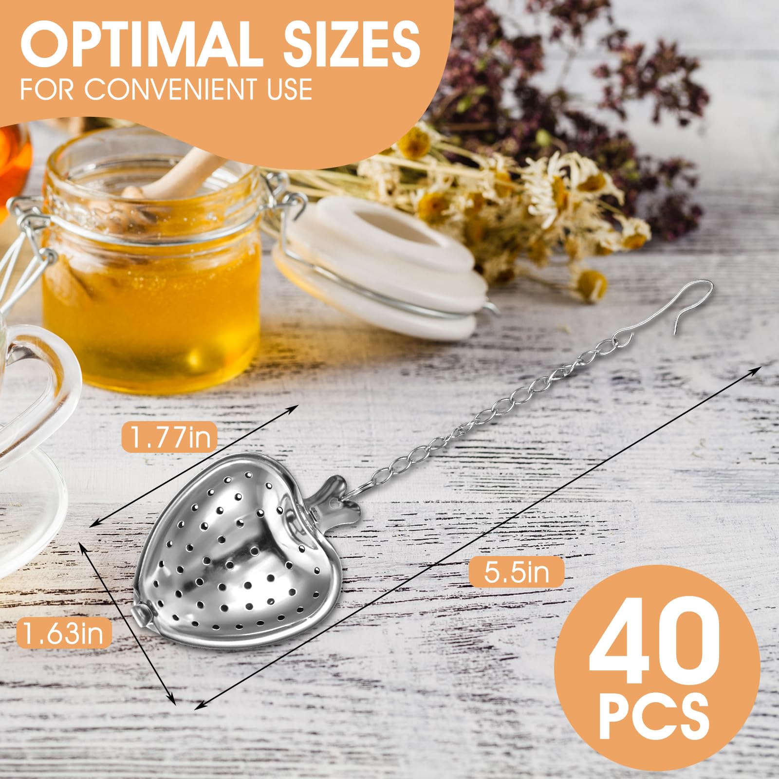 40 Stück Edelstahl-Tee-Ei, Tee-Ei, Premium-Tee-Filter, Tee-Intervall-Diffusor mit verlängertem Kettenhaken zum Aufbrühen von losem Tee, Gewürzen und Gewürzen