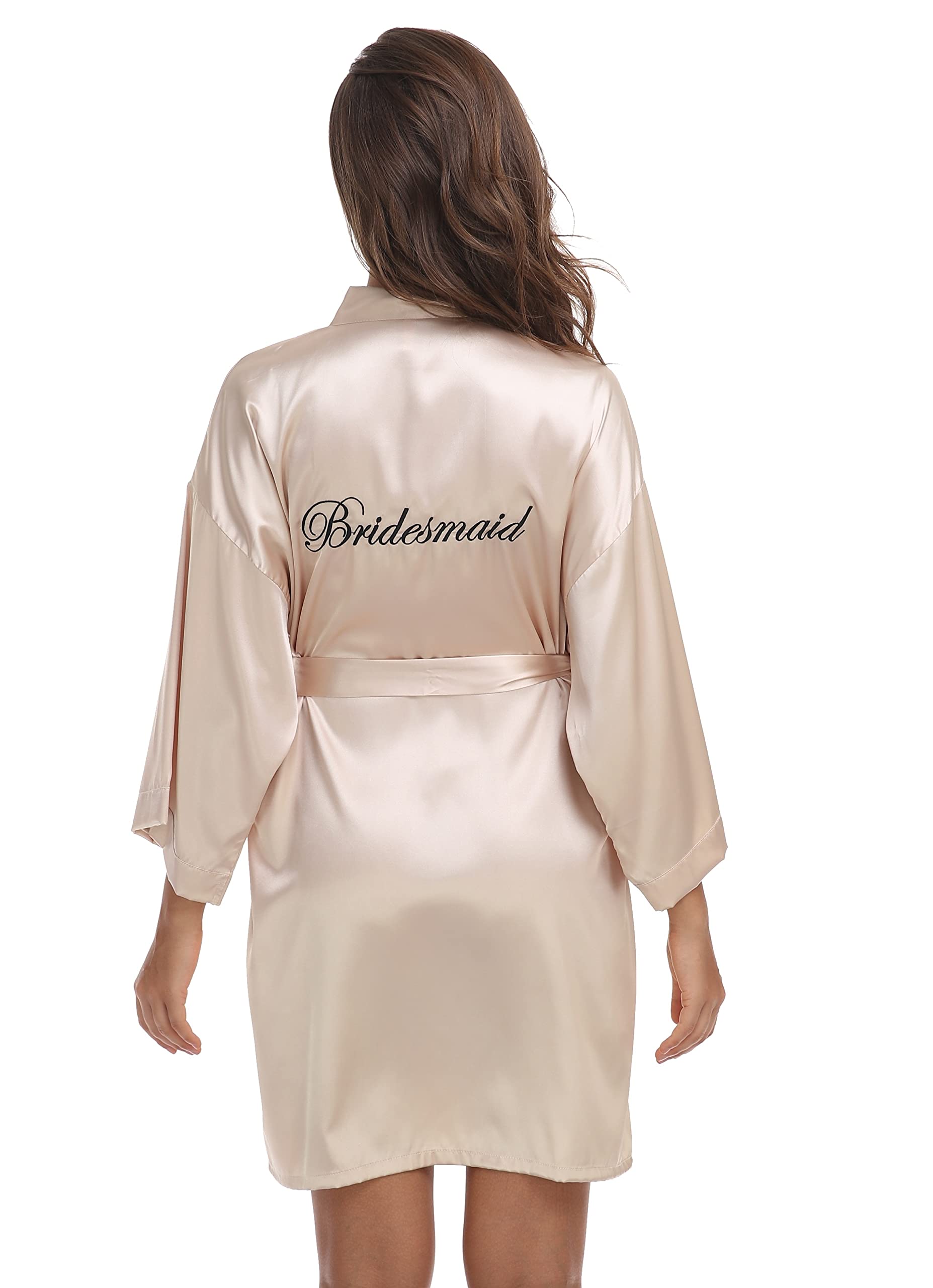 Women's Short Kimono Robes Bride Satin Robe with Embroidery Bridesmaids Wedding Getting Ready Sleepwear