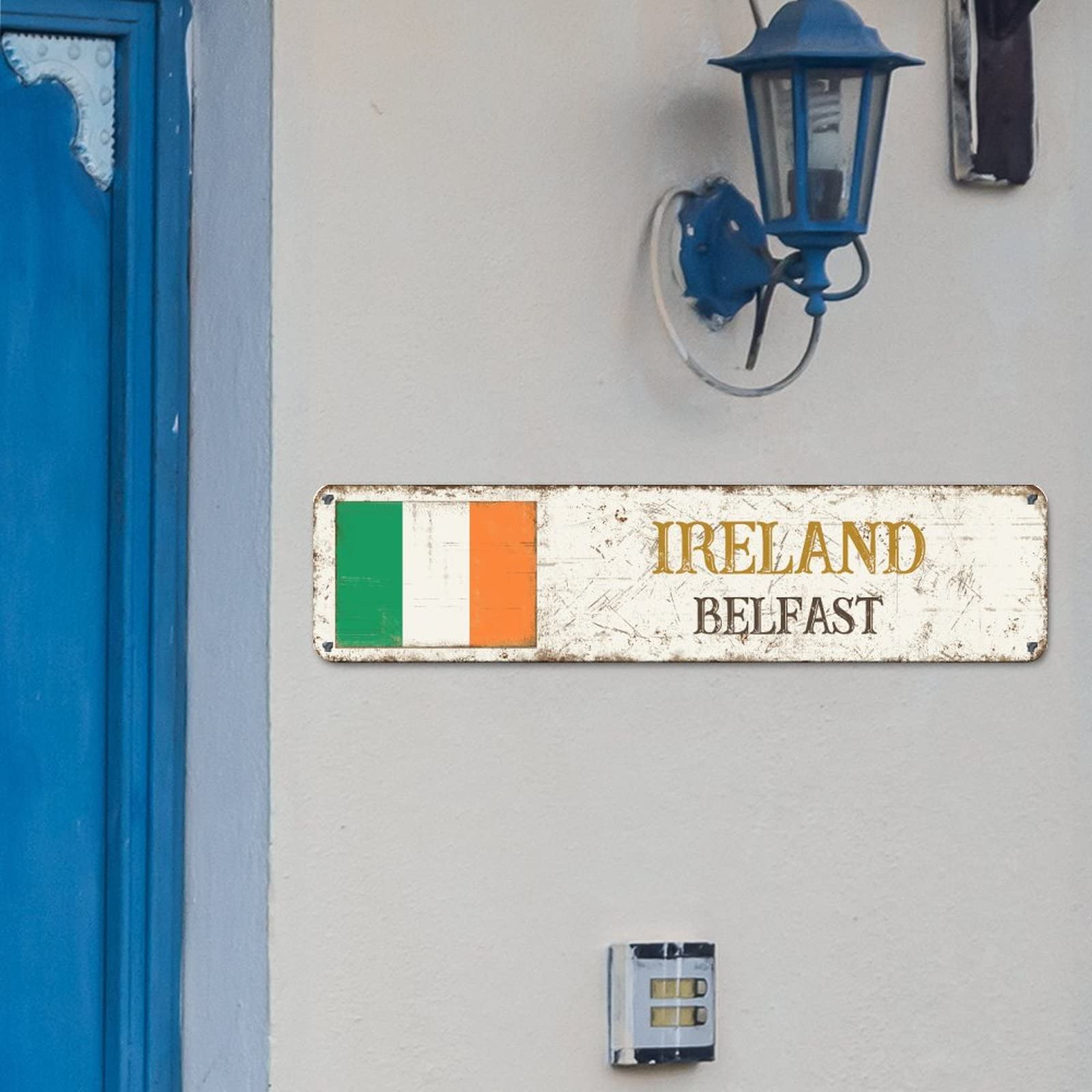 Madcolitote Belfast Street Signs Customized Ireland Flag Metal Sign Capital Country City Souvenir Ireland-Belfast Aluminum Metal Sign Rustic Home Decoration Gift for Foreign Friend, Neighbor 12x3in