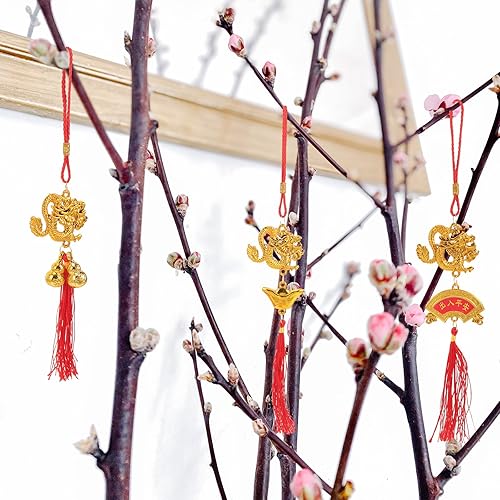 Miniatura 4 de 10 unids chino año nuevo dragón borla colgantes bonsái ventana decoraciones suerte nudo chino adornos riqueza éxito bueno