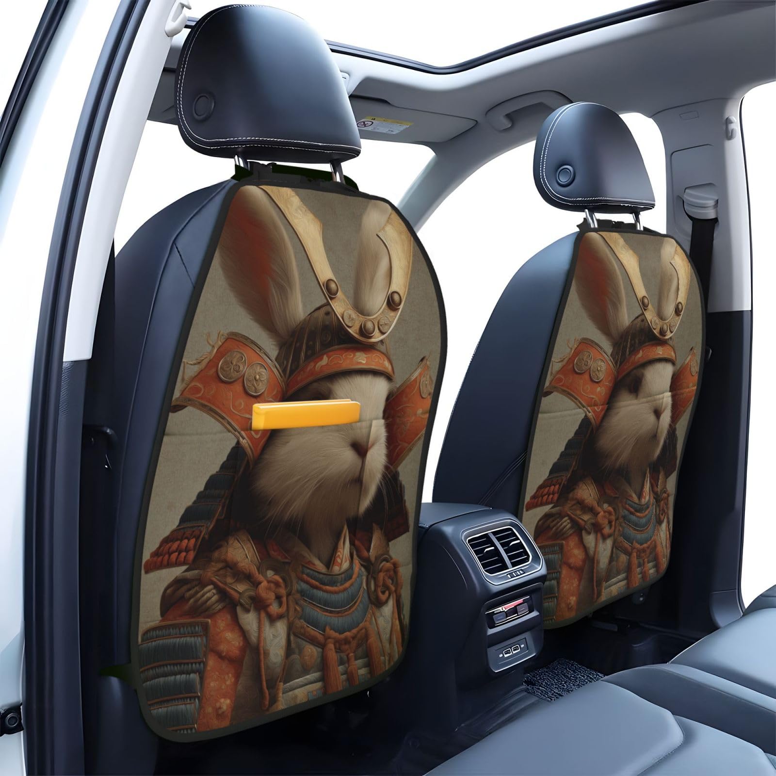 Funny Rabbit Samurai Sword Japanese Art Car Seat Back Kick Protectors,2 Pack Kick Mats With Storage Pockets For Vehicles To Protect From Dirt Mud Scratches