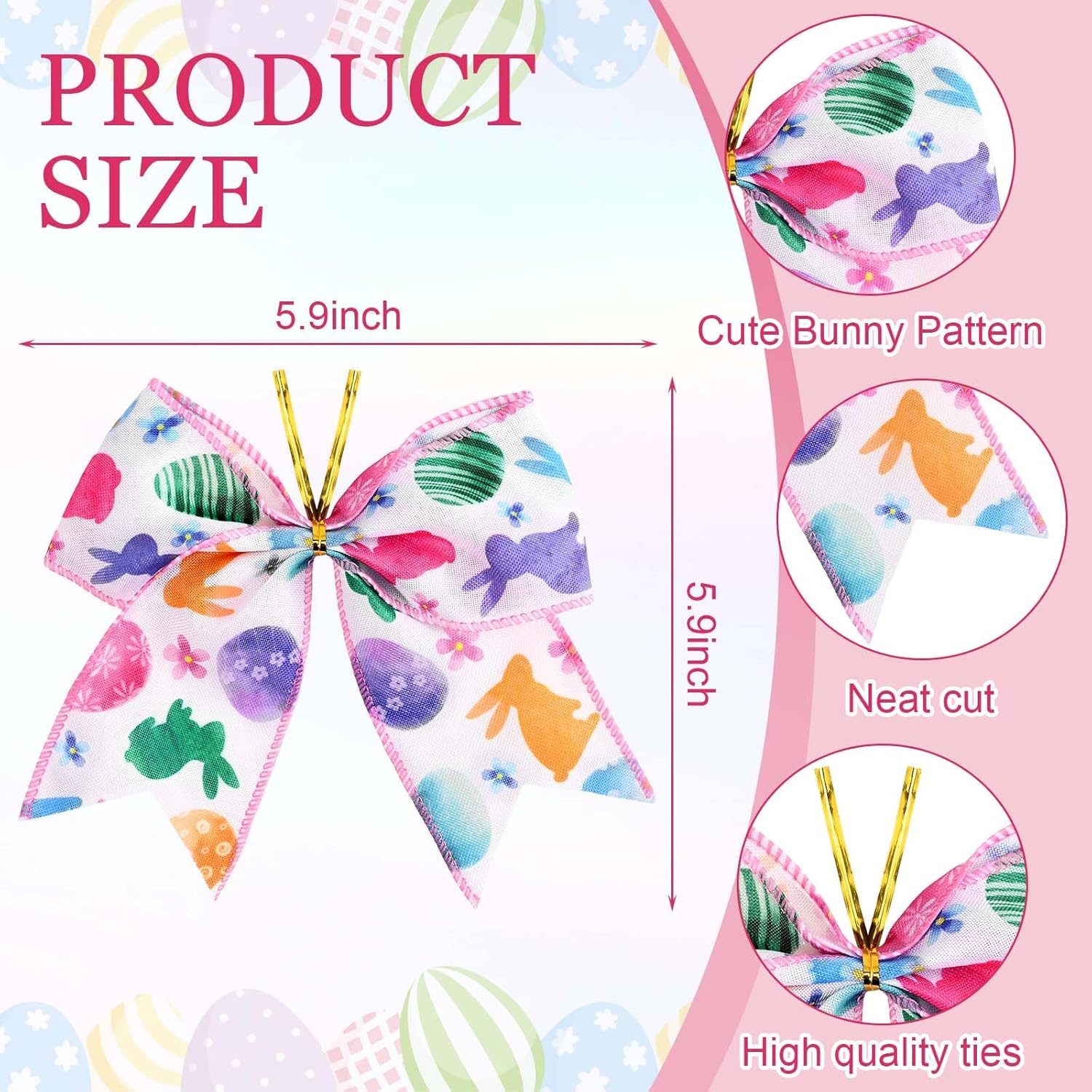 12 Pcs Easter Bows Gift Wrap Baskets Bows Decorations for Wreath Front Door Gift Wrapping Tree Topper Crafts Decor - Image 2