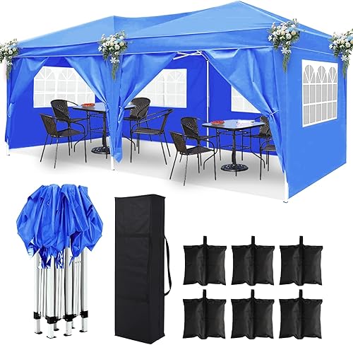 Miniatura 12 de Toldo desplegable blanco de 10 x 20 pies para fiestas al aire libre con 6 paredes laterales, tienda de campaña para fiesta de boda al aire libre