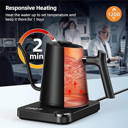 Miniatura 6 de Hervidor eléctrico de cuello de cisne, hervidor de agua para hervir  calentamiento rápido, temperatura variable para café y té, hervidor de acero