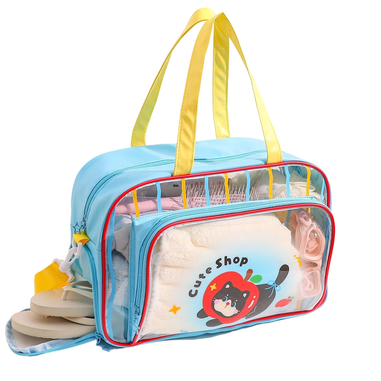 Elnwnnkc Wet Dry Bag for Swim Gym Beach Travel with Separate Wet and Dry Compartments and Clear PVC Window Pool Bag with Compartments