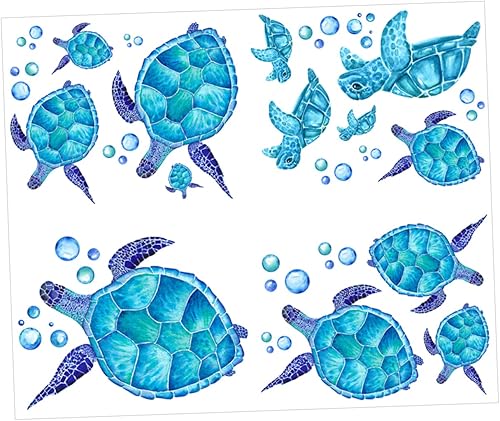 Miniatura 4 de ifundom Decoración de la habitación de los niños, 4 juegos de calcomanías de pared de tortuga azul, calcomanías a prueba de agua, papel de pared de