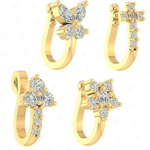 FASHIONS Non Piercing Clip on Nose Pin - 4 Pcs